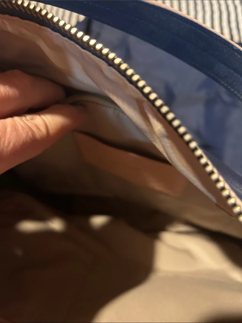 Cole Haan Navy Leather Hobo with Light Beige Trim